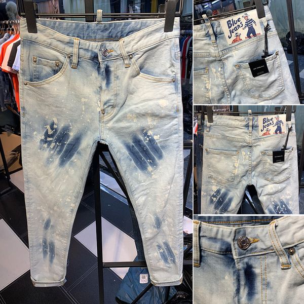 

19ss мужской роскоши дизайнер джинсы черный значка рваных штаны вылить hommes высокого качества байкера мотоцикл рок возрождения италии брен, Blue