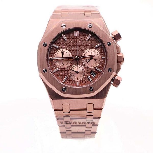 

2020 41mm quartz chronograph satch rose gold mens watch watches red dial with subdials and index hour markers solid case back wristwatc, Slivery;brown
