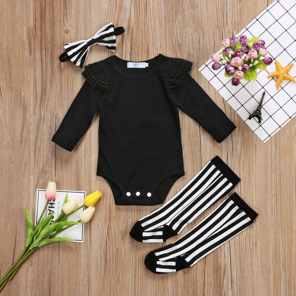 

newborn baby girls triangle romper and leggings socks headband outfits set clothes res, Blue