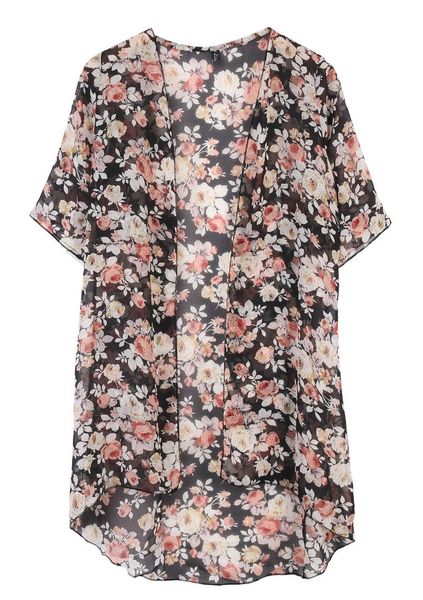 

arrivals fashion bohemia women floral print chiffon kimono cardigan trench s  l, Tan;black