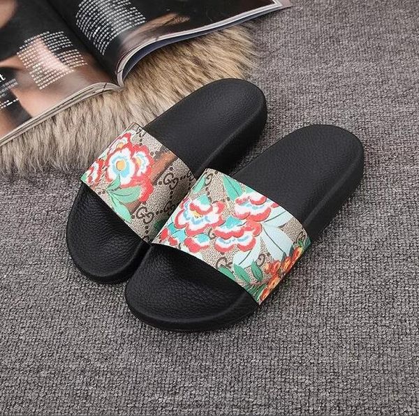 

rubber slide sandal floral brocade men slipper gear bottoms flip flops women striped beach causal slipper us6-12 009, Black