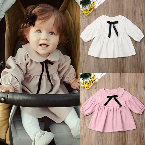

toddler baby girl wedding party princess dress solid cotton bowknot gown autumn long sleeve kids dresses for girls 6m-3t, Red;yellow