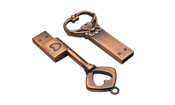 

горячая медь любовь в форме сердца ключ usb флэш-накопитель pendrive pen drive 4gb 8gb 16gb 32gb металлические ключи memory stick свадебный