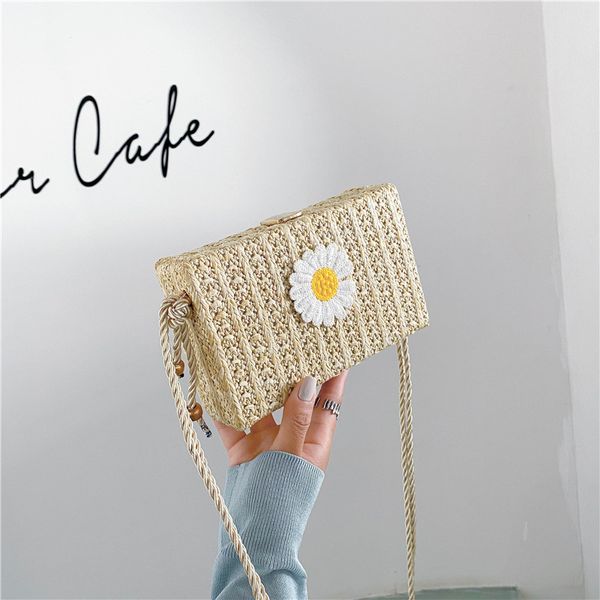 

women bohemian shoulder bag box beach bag mini vintage handmade summer flower crossbody straw rattan small messenger bags