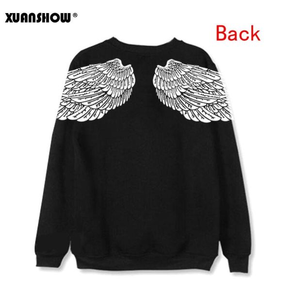 

2020 fashion sweatshirts long sleeve angel wings printed fleece pullovers casual female big size s-xxl, Black