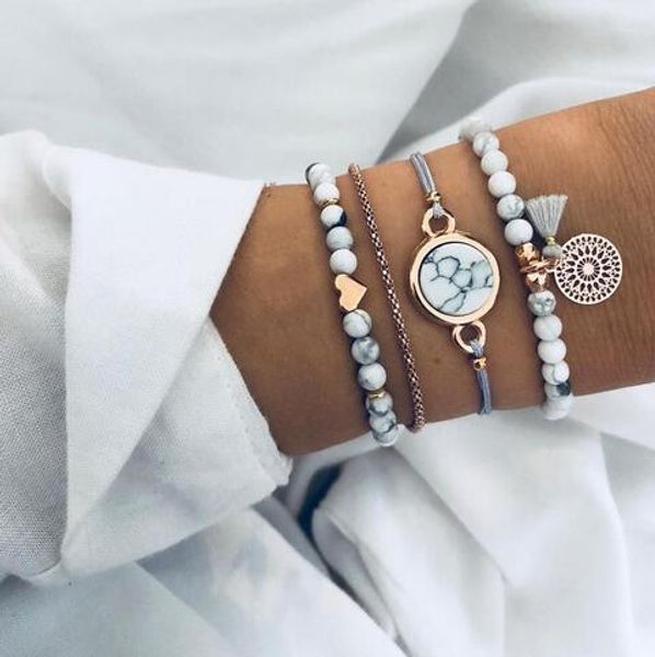 

3pcs/lot gold filled heart charm elastic bracelets for women pulseras bracelet cute multilayer bangles pulseira feminina, Black