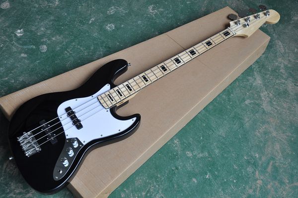 Заводские 4-струнная Black Electric Jazz Bass Guitar с черной инкрустацией и Chrome Hardware, Белой накладкой, может быть настроен.