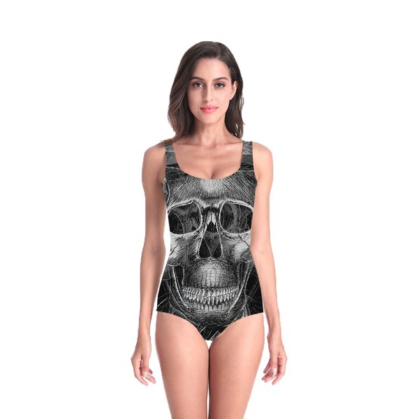 

3d print summer women clothing colorful skull swimsuit beach style bodysuits gothic skull swimsuit dropshipping, Black;white