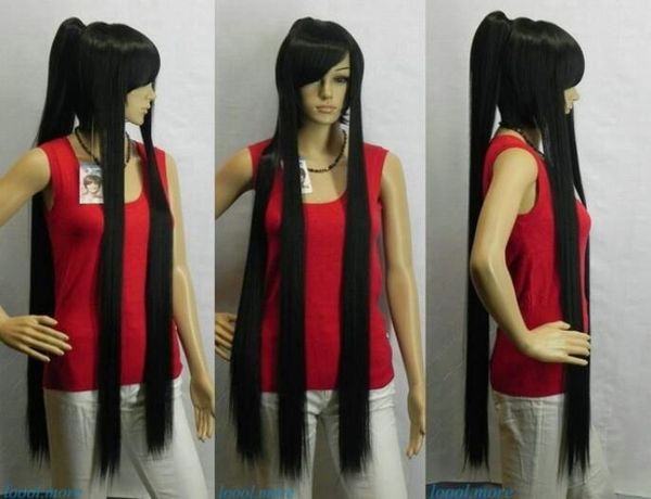 

wig unique extra long straight black split type cosplay wig with ponytails ing