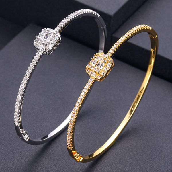 

jankelly trendy stackable bangle cuff for women wedding full cubic zircon crystal cz dubai silver bracelet party jewelry2, Black