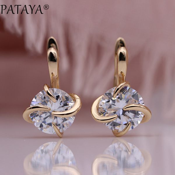 

pataya new round big natural zircon drop earrings 585 rose gold unique hyperbole curve earring women simple fine fashion jewelry, Silver