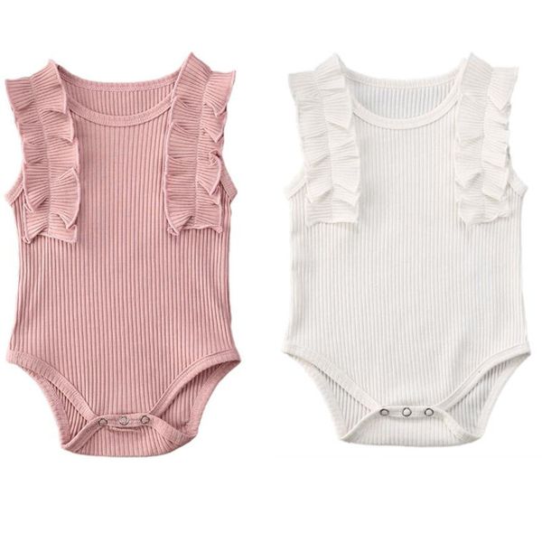 

jumpsuits 2021 brand summer born baby girls romper fashion ribbed cotton ruffles rib-knitted casual jumpsuit, Blue