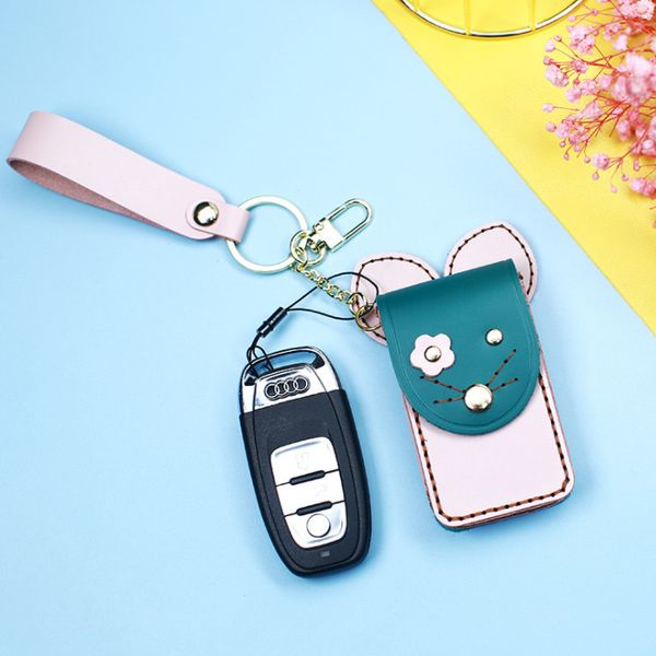 

car key bag general head cowhide handmade factory custom cartoon creative girl key set,lovely mouse-shaped keychain, Silver