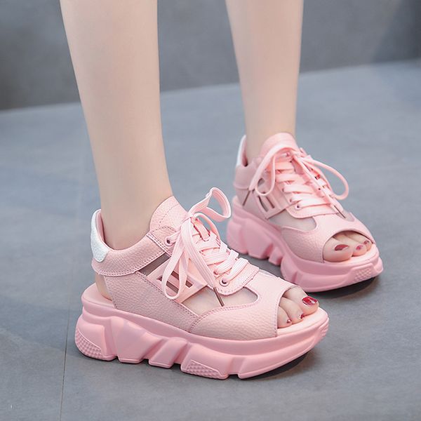 

summer women sandals peep toe buckle platform ladies thick soled beach sandals casual chunky woman shoes slippers slides, Black