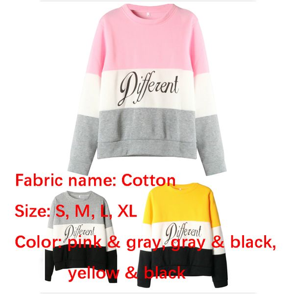 

letter print color blocking women's sweater long sleeve round neck and fleece pullover, Black