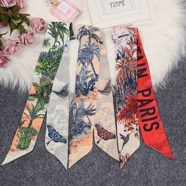 

2020 printing silk scarf increase version lady tie bag handle small ribbon scarf scarf, Blue;gray