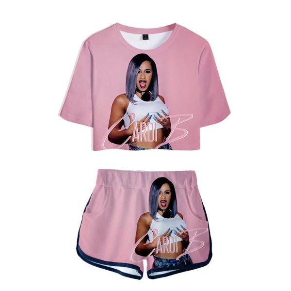 

cardi b pink outfit 3d print t-shirt womens suit shorts summer 2 piece set ensemble femme women outfits 2019 2 piece women, Gray