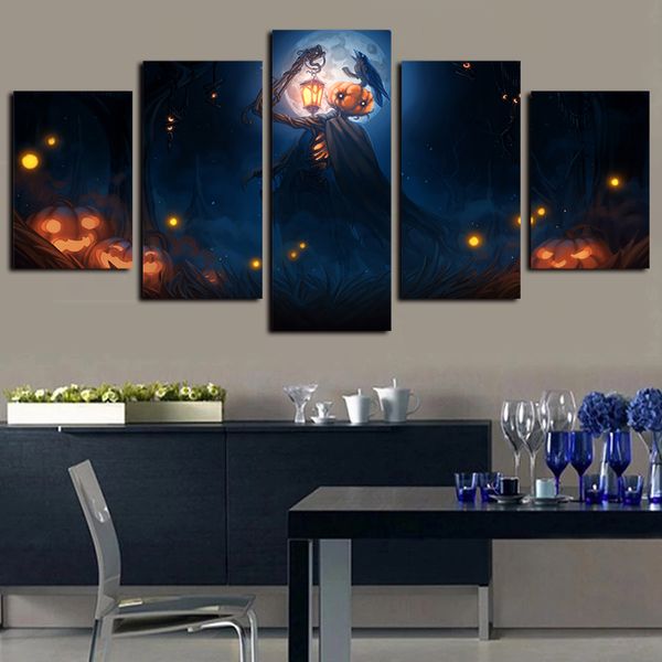 

5 panels moonlight cartoon halloween pumpkin artworks canvas wall art for kid home wall decor abstract poster canvas print oil painting