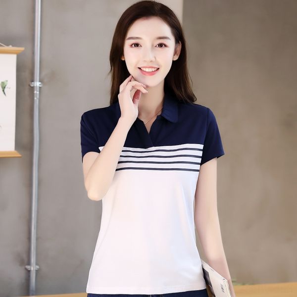 

2020 cotton-led short-sleeved t- loose large size women's half-sleeved shirt leisure sports polo shirt, White