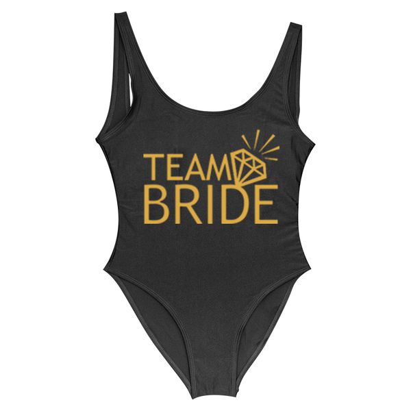 

team bride & bride golden letter print diamond one piece swimsuit women swimwear bachelor party one piece swimming suit badpak, White;black