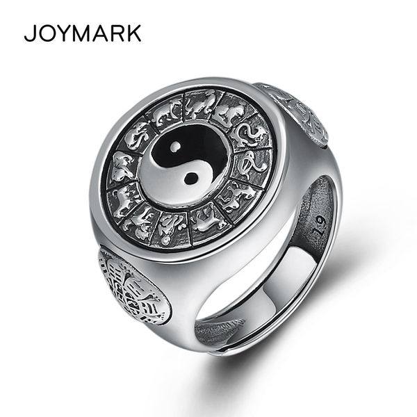

men's s925 sterling silver ring the eight trigrams taiji chinese zodiac openable resizable rings unique style fine jewelry tsr110, Golden;silver