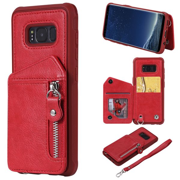 

for samsung galaxy s8 case zipper humanized card slot design cover double buckle stand shockproof mobile phone cases