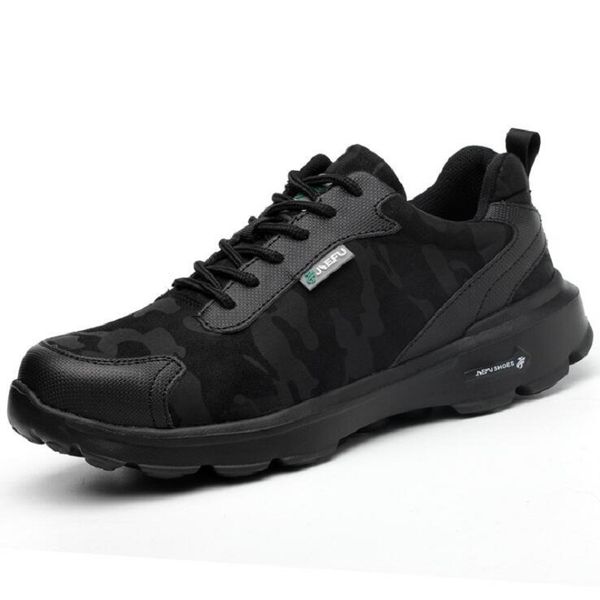 

breathable men steel toe safety shoes male puncture proof per work indestructible shoes male camouflage ankle boots chaussure, Black