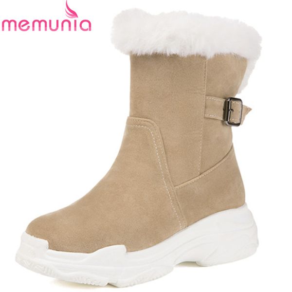 

memunia 2020 new arrival ankle boots women flock thick fur winter snow boots buckle round toe comfortable casual shoes woman, Black