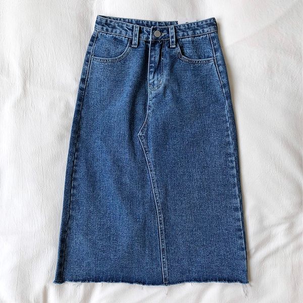 

женщины старинные джинсовые юбки женские элегантные высокая талия тонкий колено длина юбки весна повседневная половина длины дамы jupes, Black