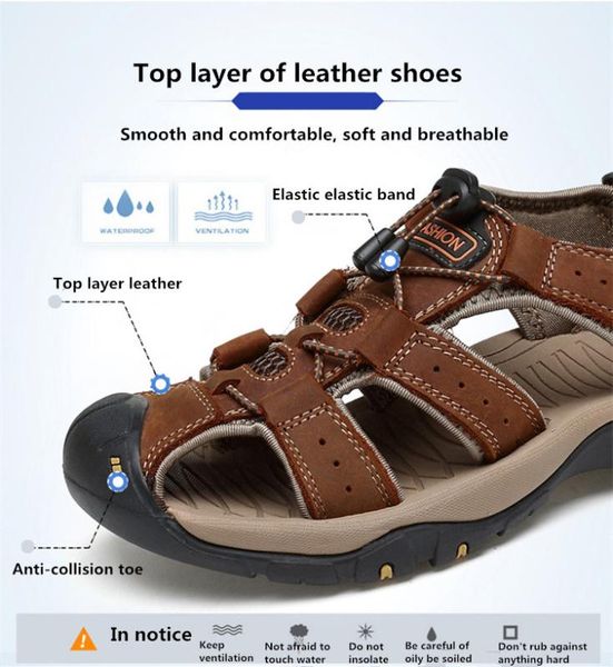 

fashion men beach sandals size 38-44 men roman style sandals summer leather shoes for beach outdoor walking shoes male, Black