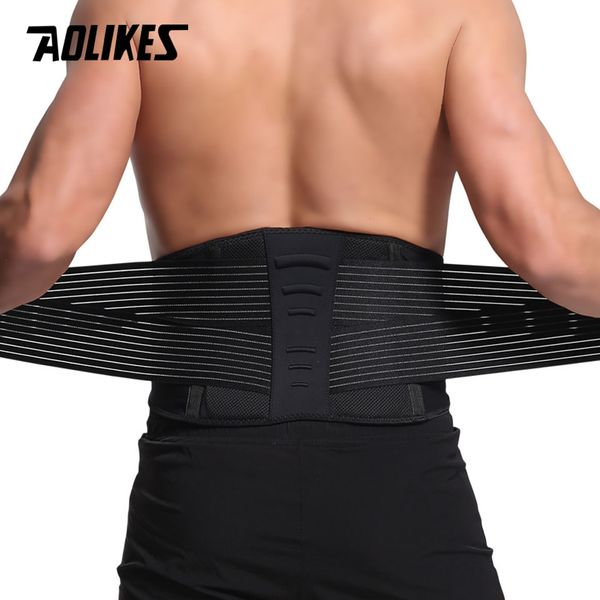 

aolikes lumbar support waist back strap compression springs supporting for men women bodybuilding gym fitness belt sport girdles, Black;gray
