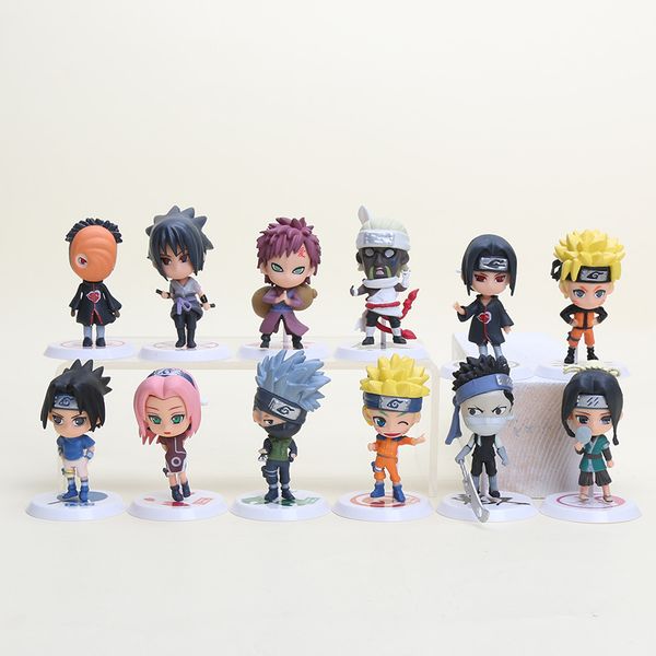 

12шт / комплект 3inch аниме наруто фигура коллекция shippuden узумаки q версия саске итачи ло пвх модели куклы игрушки t200106