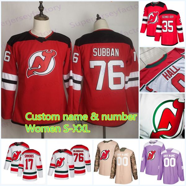 

women 76 pk subban new jersey devils jersey 86 jack hughes 17 wayne simmonds 9 taylor hall 35 cory schneider 13 hischier 30 brodeur jerseys, Black;red