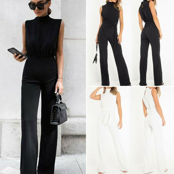 

women's jumpsuits & rompers fashion lace up sleeveless jumpsuit bodycon casual playsuit long pants trousers romper bodysuit, Black;white