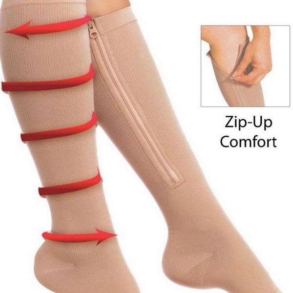 

sfit women fat zipper socks 1 pair open toe girl compression slim beauty leg zip shapper prevent varicose veins socks, Black