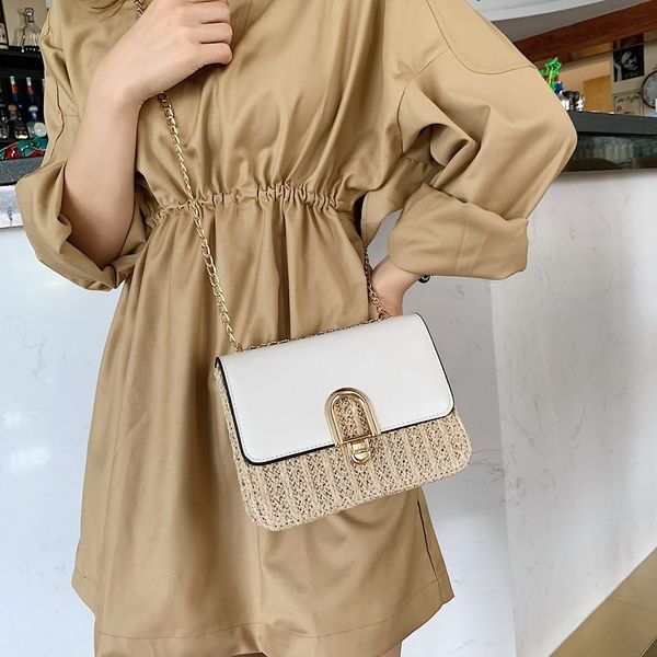 

fashion 2019 casual summer women hand-held wild straw bag fashion chain shoulder small square travel shoulder cross bag
