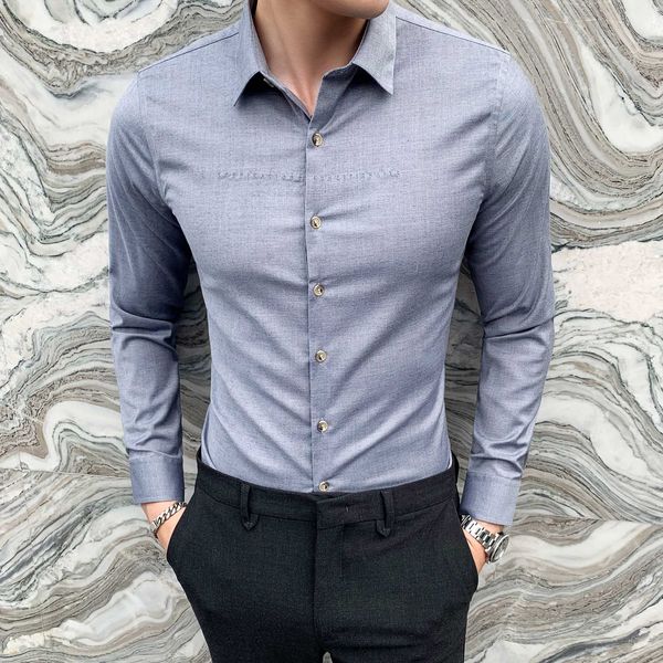 

men's dress shirt social long sleeve male slim fit business formal blouse fashion casual 2020 spring blue clothing, White;black