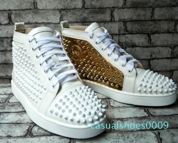 

new fashion red bottom high mens shoes spikes sneakers shoes,luxury designer rivets flat walking shoes size:36-47 wholesale d09 c09, Black