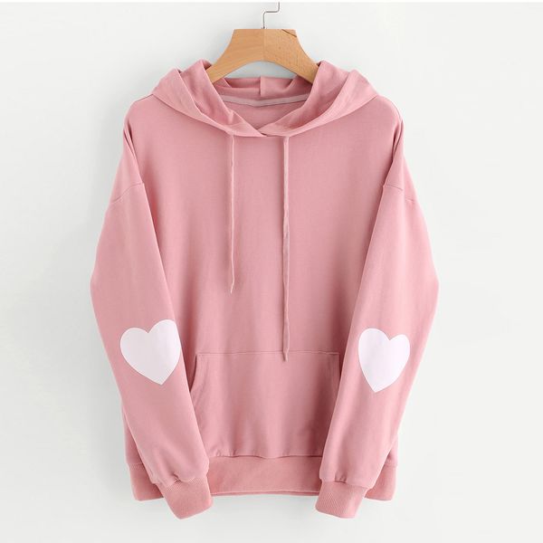 

2017 women's hooded sweatshirts pink color heart long sleeve female tumblr moleton blusa feminina clothing dropshipping, White