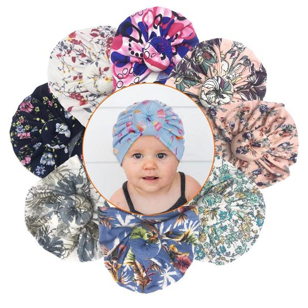 

kids designer hats infant toddle donuts floral printing knotted cotton caps headbands hat baby girl hair accessories childrencap bandanas, Slivery;white