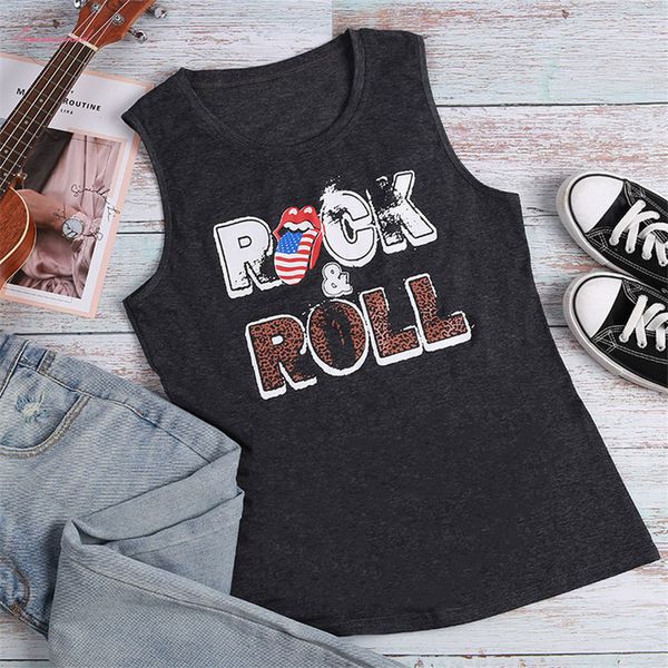 

рок усилителя;печать бак топы лето женщины ролл топ без рукавов леди o шеи футболка 2020 новый майка женщины письмо печать женский, White