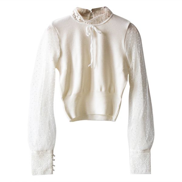 

женщины свитер 2019 осень новый вышитые вышитые вязаная шифон top, White;black