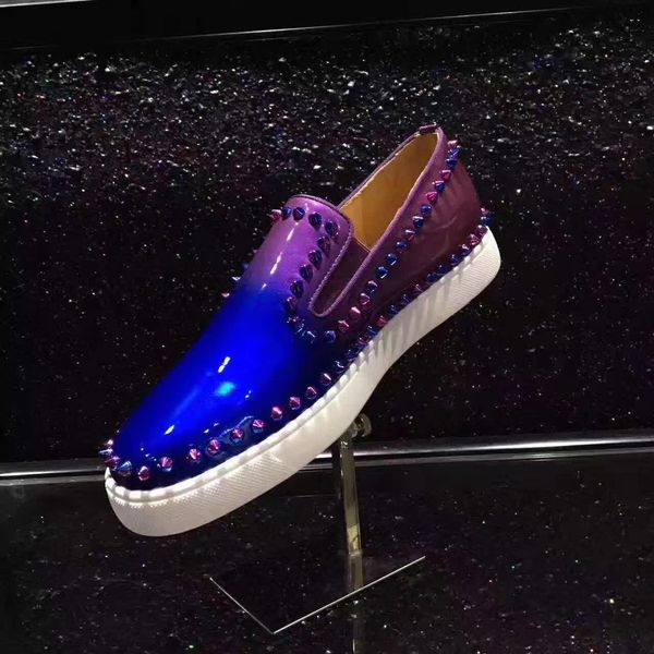 

summer/fall men casual shoes spiked flat red bottom shoe for women,men loafers sneaker gradient rivet spike boats factory wholesale c15, Black