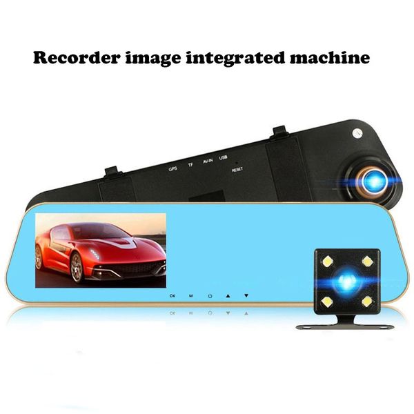 

4.3" night vision dash camera car dvr high definition driving recorder double recording and parking monitoring 1080p blue mirror
