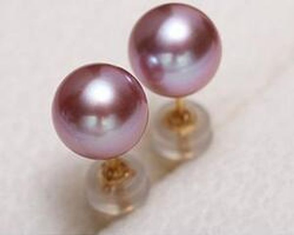 

lovely pair of 8-9mm south sea round lavender pearl earring 18k, White