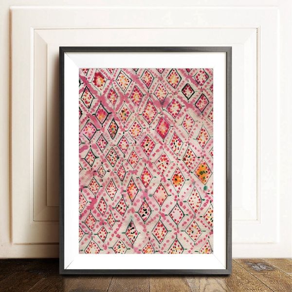 

vintage pink rug art prints boho wall decor eclectic poster , watercolor bohemian canvas painting modern abstract wall art