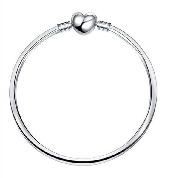 

fashion heart shaped clasps bangles bracelet silver plated men women blank bangle fit european beads bracelets diy on sale, Black