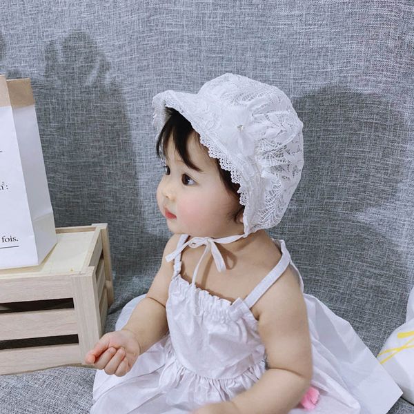 

summer cute princess baby hat bow solid color lace hollow baby girl cap toddler kids beach bucket hats rhinestones princess, Yellow
