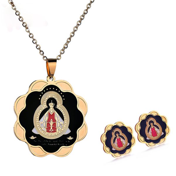 

wholesale luxury king lord stainless steel fashion enamel jewelry set earring studs necklace pendant set lover party gifts women, Silver