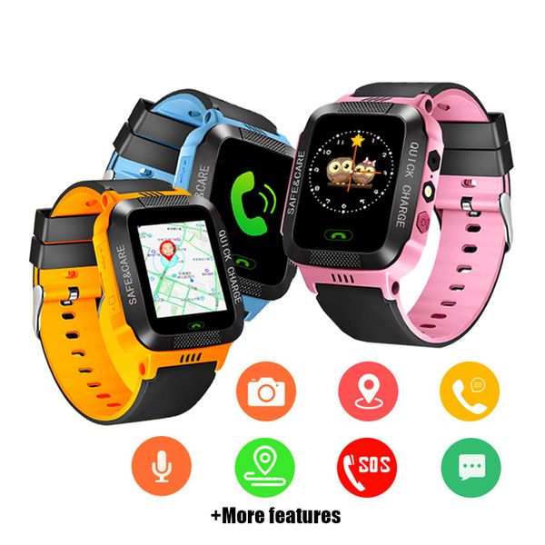 

silicone smart watch kids touch screen camera positioning children's watches sos call location anti-lost reminder clock, Blue